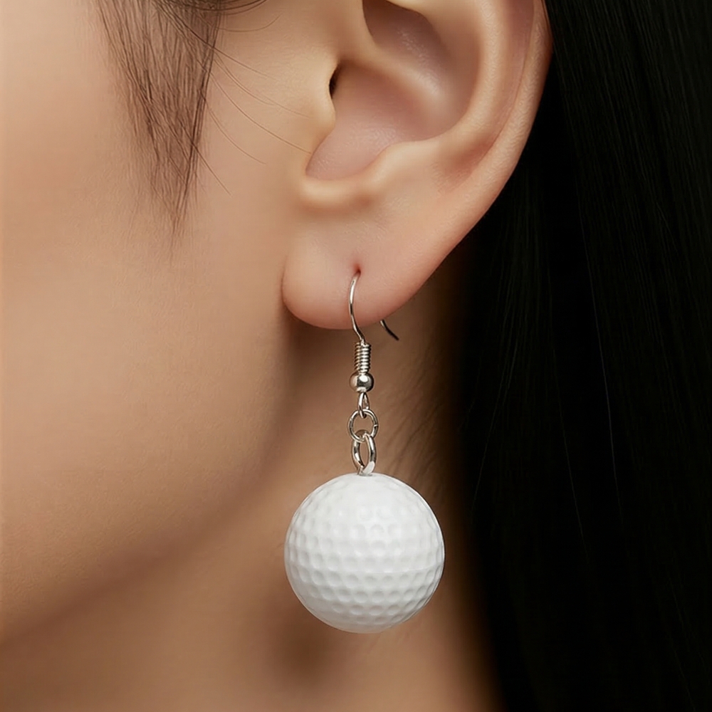 White Golf Ball Dangle Earrings 3D Sport Novelty Golf Fan Jewelry Preppy Style
